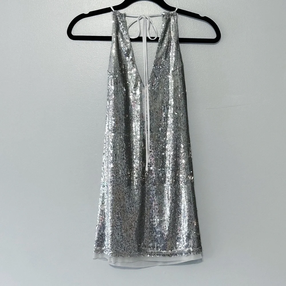 NWT FREE PEOPLE INTIMATELY DOUBLE TAKE SEQUIN MINI DRESS METALLIC SILVER Size XS